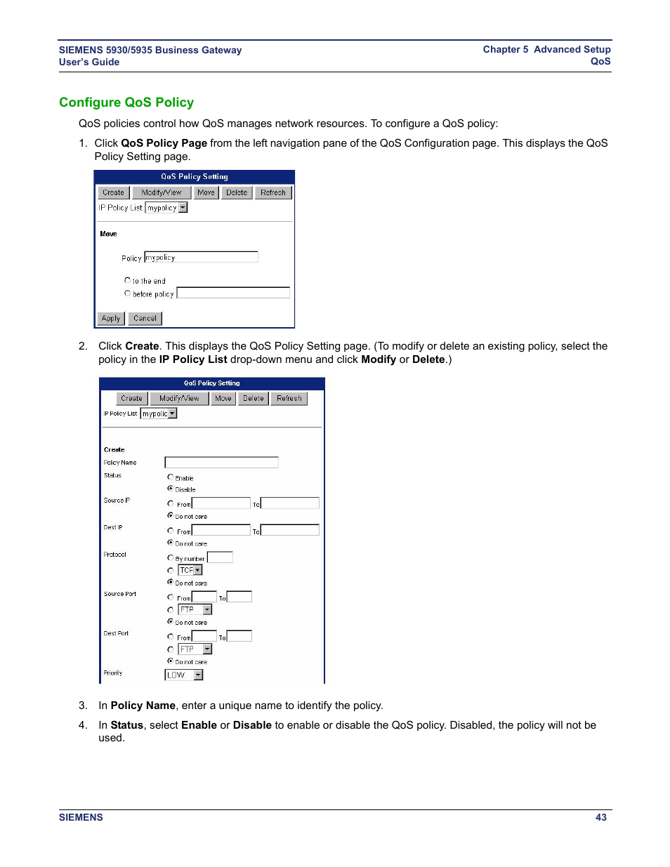 Configure qos policy | Siemens BUSINESS CLASS 5935 User Manual | Page 49 / 94