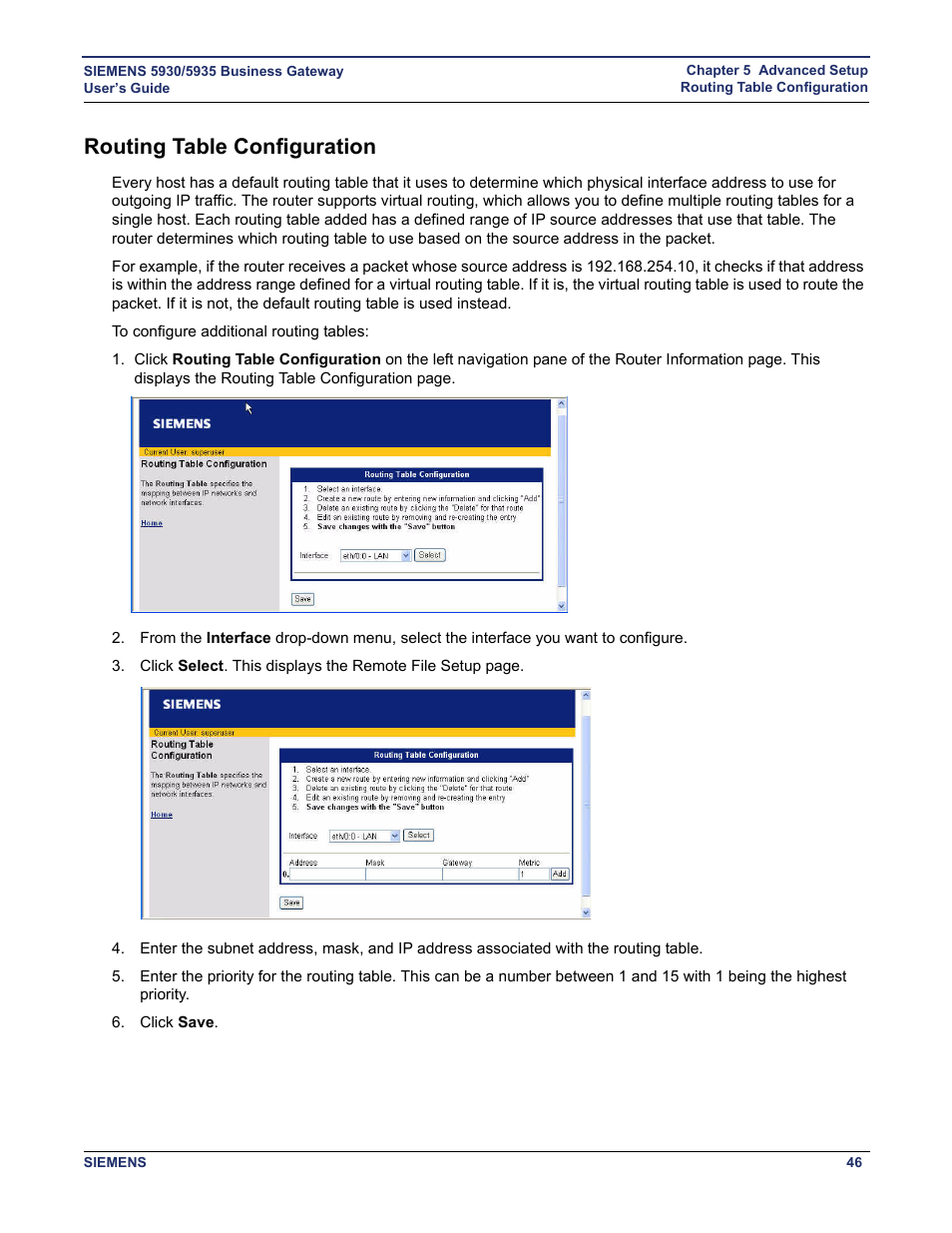 Routing table configuration | Siemens BUSINESS CLASS 5935 User Manual | Page 52 / 94