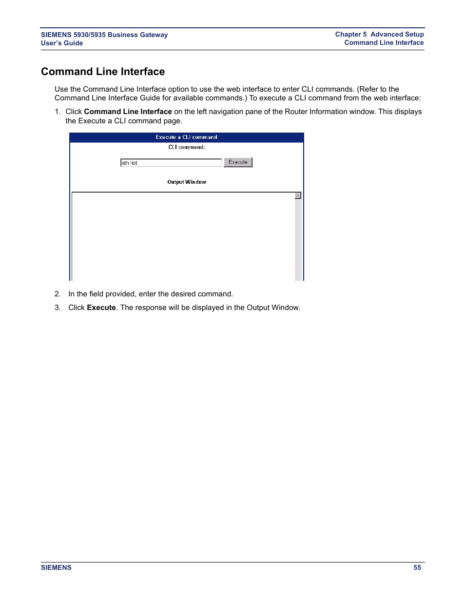 Command line interface | Siemens BUSINESS CLASS 5935 User Manual | Page 61 / 94