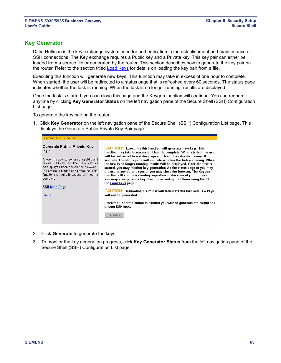 Key generator | Siemens BUSINESS CLASS 5935 User Manual | Page 69 / 94