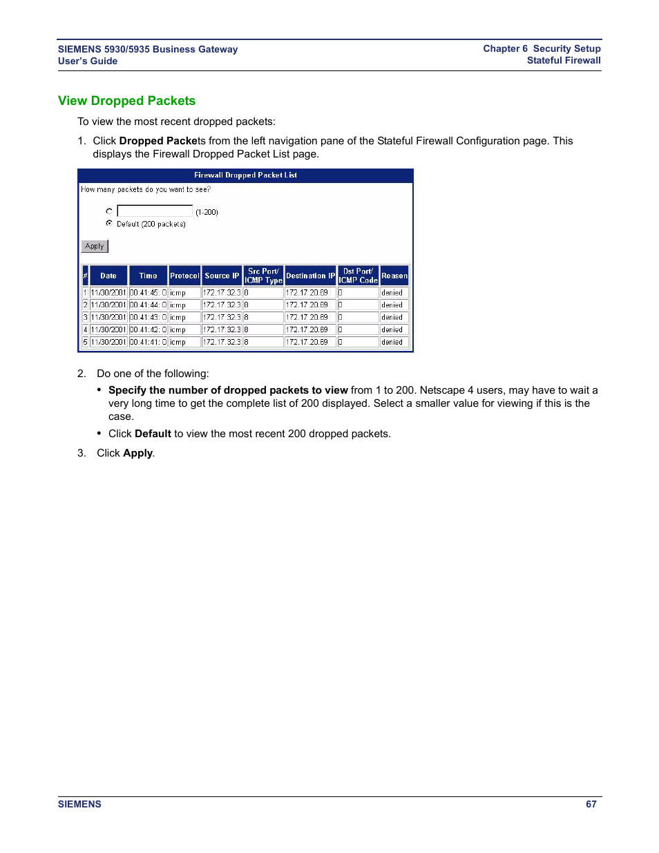 View dropped packets | Siemens BUSINESS CLASS 5935 User Manual | Page 73 / 94