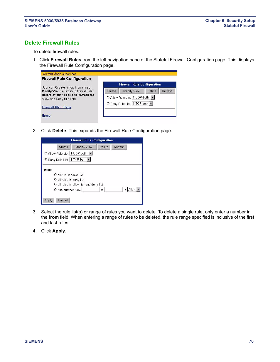 Delete firewall rules | Siemens BUSINESS CLASS 5935 User Manual | Page 76 / 94