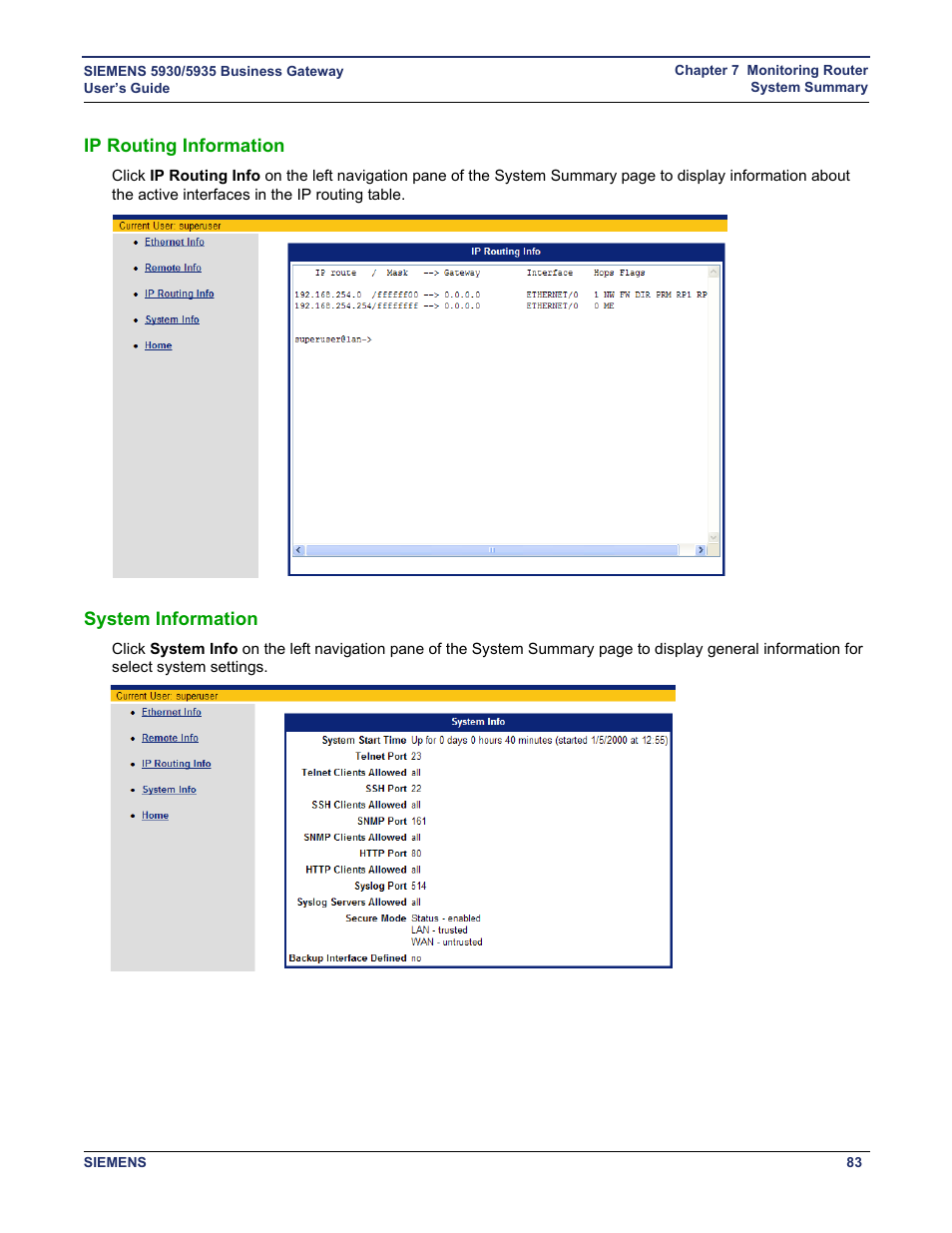 Ip routing information, System information, Ip routing information system information | Ip routing, System | Siemens BUSINESS CLASS 5935 User Manual | Page 89 / 94