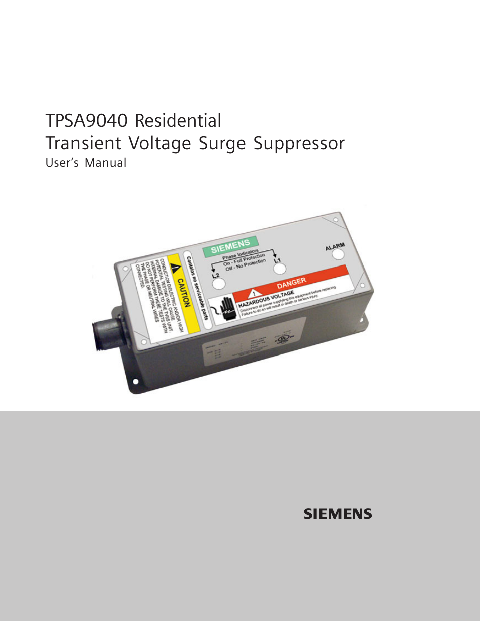 Siemens Residential Transient Voltage Surge Suppressor TPSA9040 User Manual | 7 pages