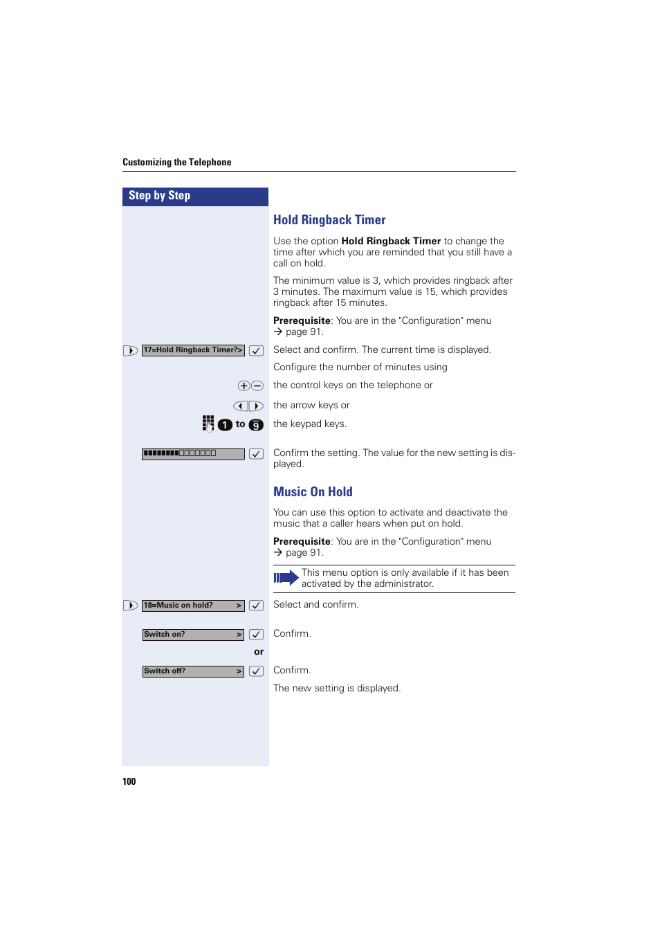 Hold ringback timer, Music on hold, Hold ringback timer music on hold | Siemens HIPATH 8000 OPTIPOINT410 User Manual | Page 100 / 242