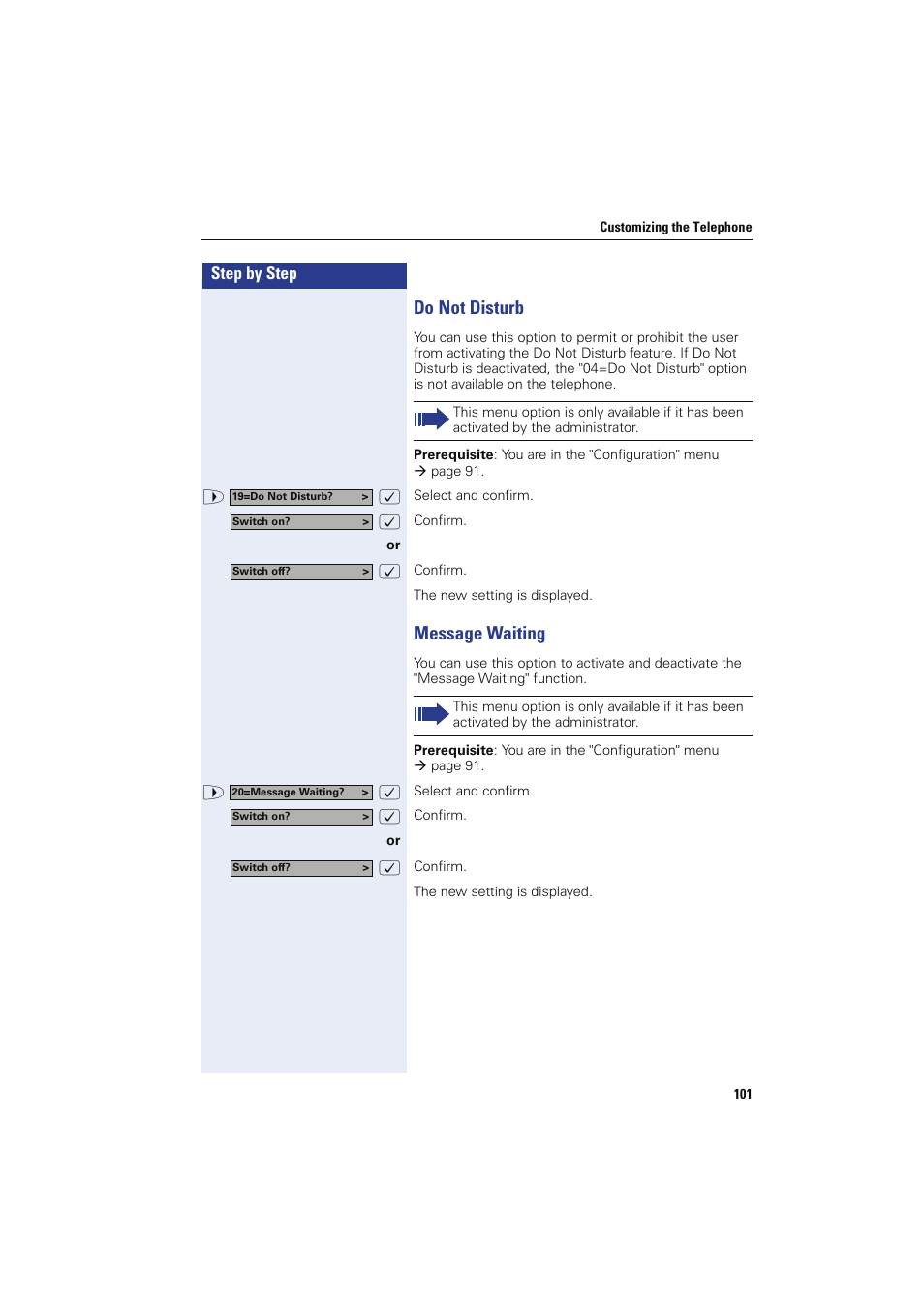 Do not disturb, Message waiting, Do not disturb message waiting | Siemens HIPATH 8000 OPTIPOINT410 User Manual | Page 101 / 242