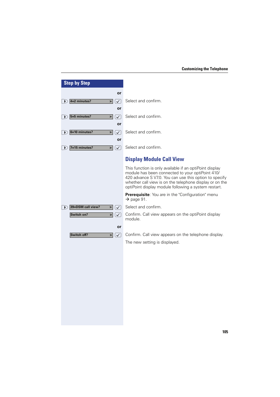 Display module call view | Siemens HIPATH 8000 OPTIPOINT410 User Manual | Page 105 / 242