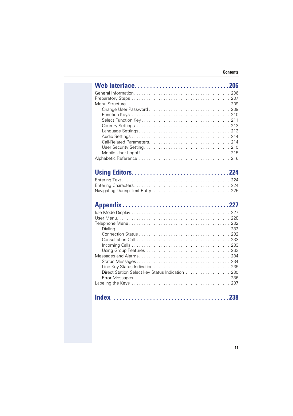 Web interface, Using editors, Appendix | Index | Siemens HIPATH 8000 OPTIPOINT410 User Manual | Page 11 / 242