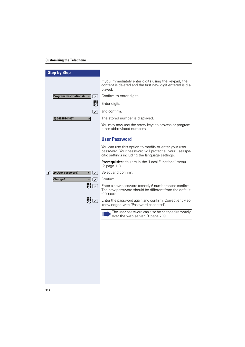 User password | Siemens HIPATH 8000 OPTIPOINT410 User Manual | Page 114 / 242