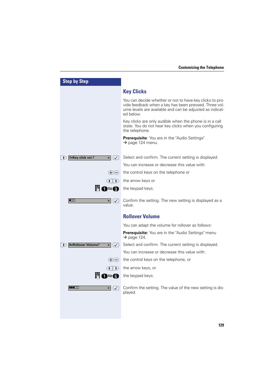 Key clicks, Rollover volume, Key clicks rollover volume | Siemens HIPATH 8000 OPTIPOINT410 User Manual | Page 129 / 242