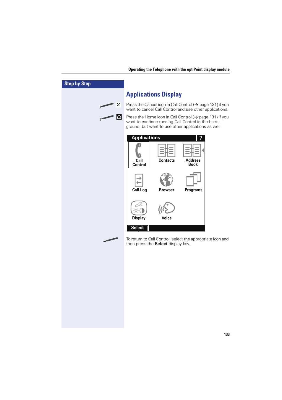 Applications display | Siemens HIPATH 8000 OPTIPOINT410 User Manual | Page 133 / 242