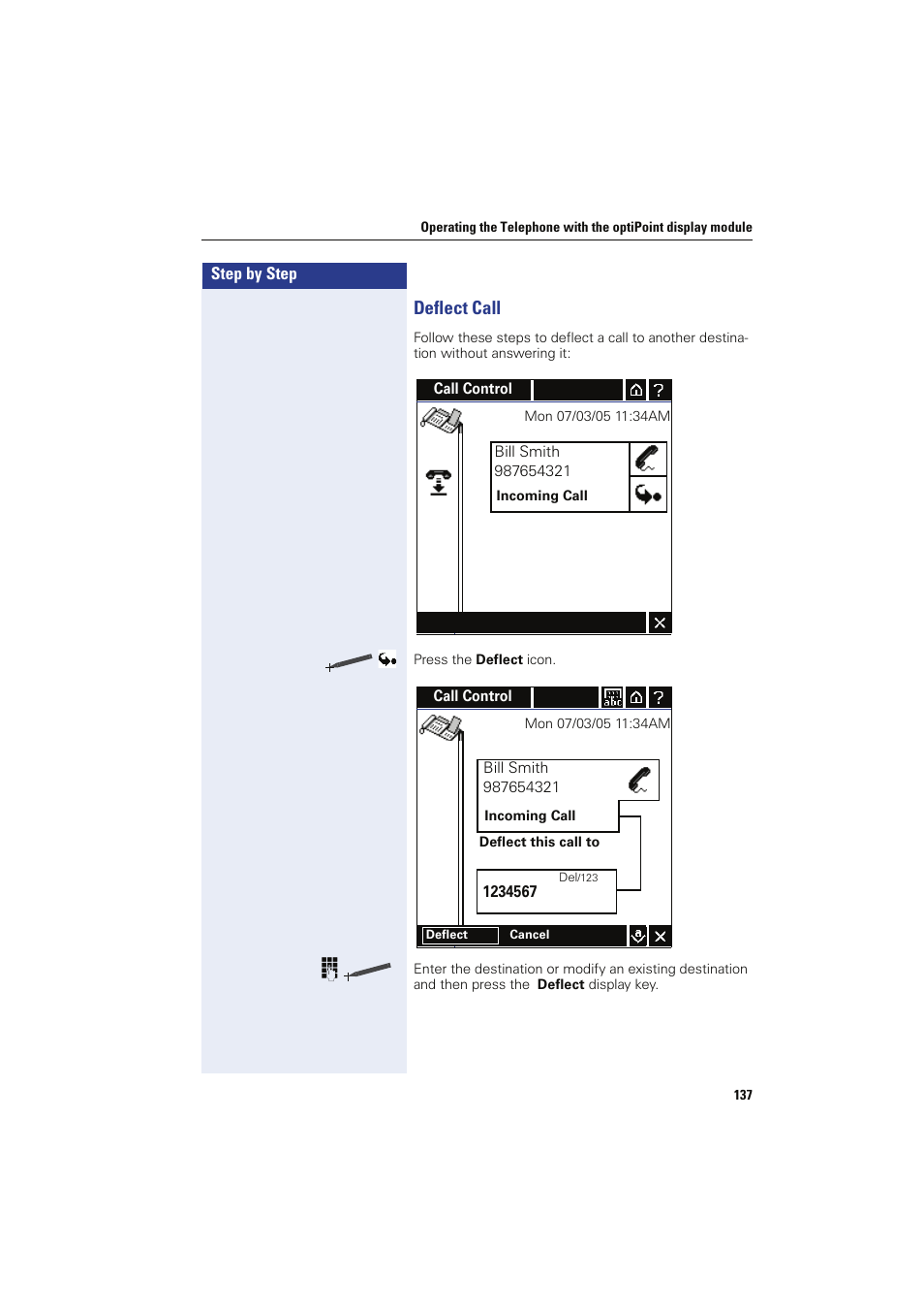 Deflect call | Siemens HIPATH 8000 OPTIPOINT410 User Manual | Page 137 / 242