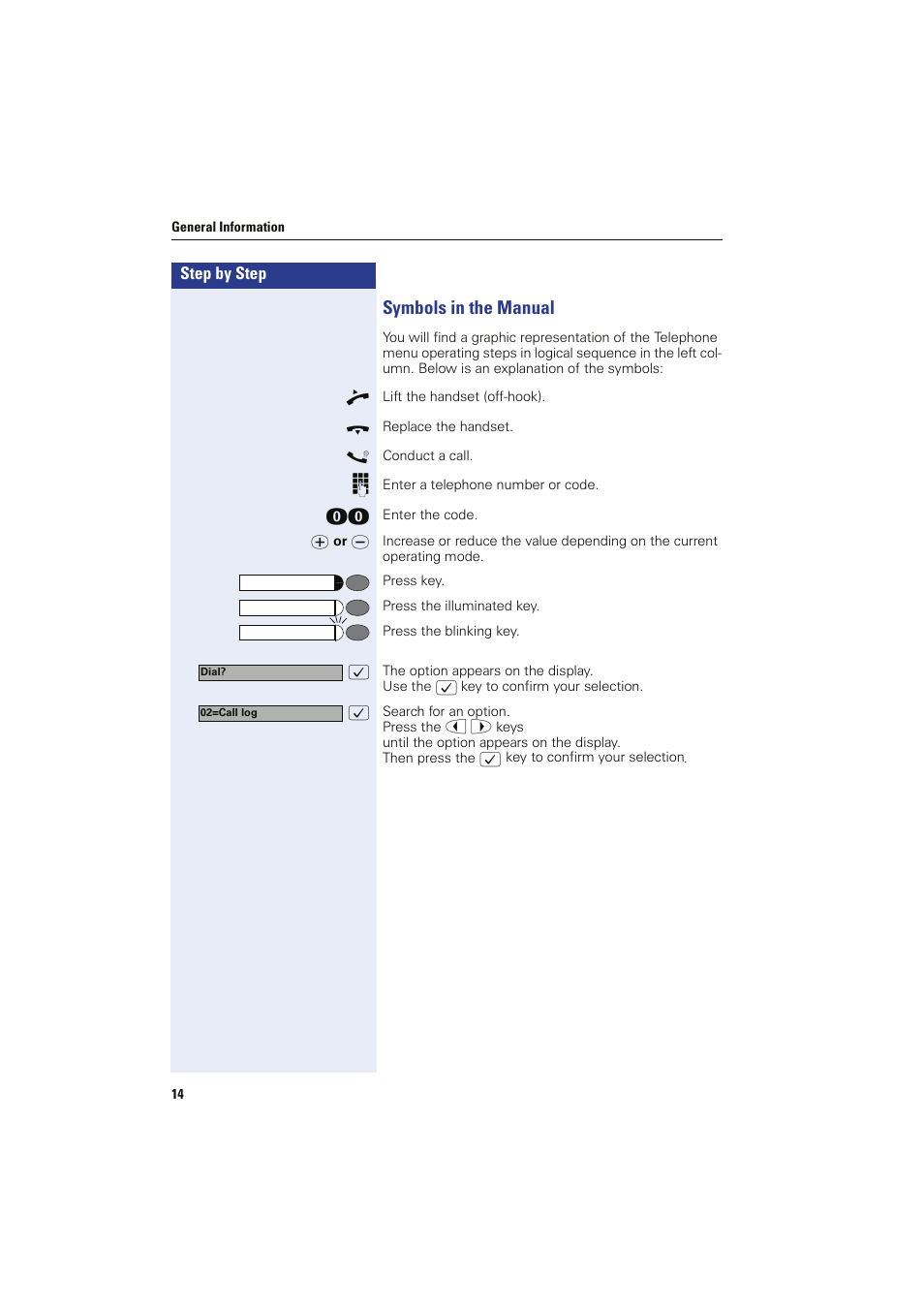 Symbols in the manual | Siemens HIPATH 8000 OPTIPOINT410 User Manual | Page 14 / 242