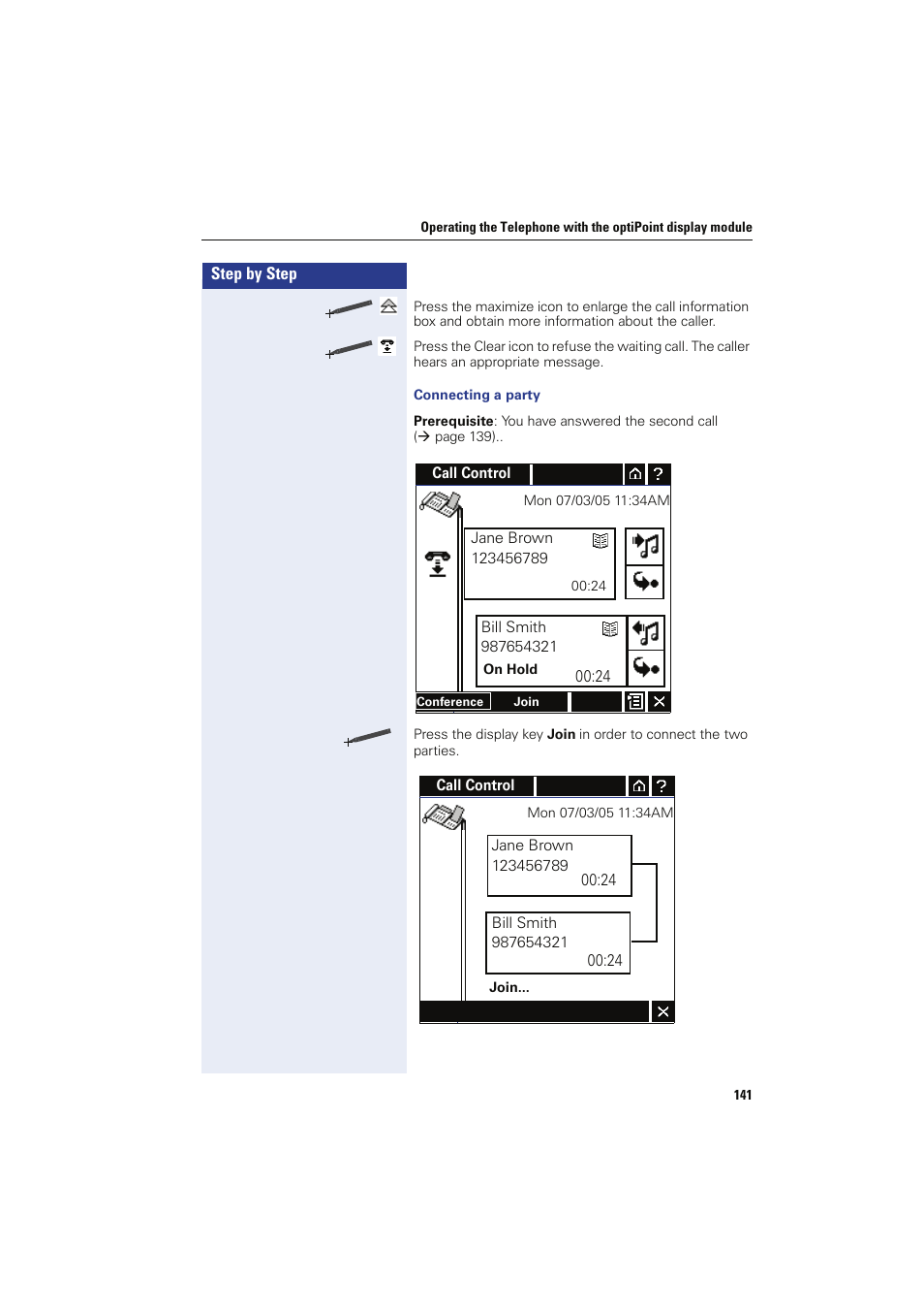 Connecting a party | Siemens HIPATH 8000 OPTIPOINT410 User Manual | Page 141 / 242