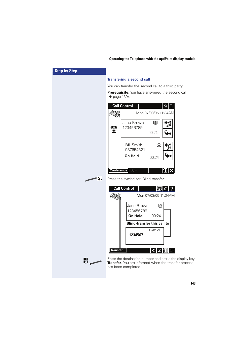 Transfering a second call | Siemens HIPATH 8000 OPTIPOINT410 User Manual | Page 143 / 242