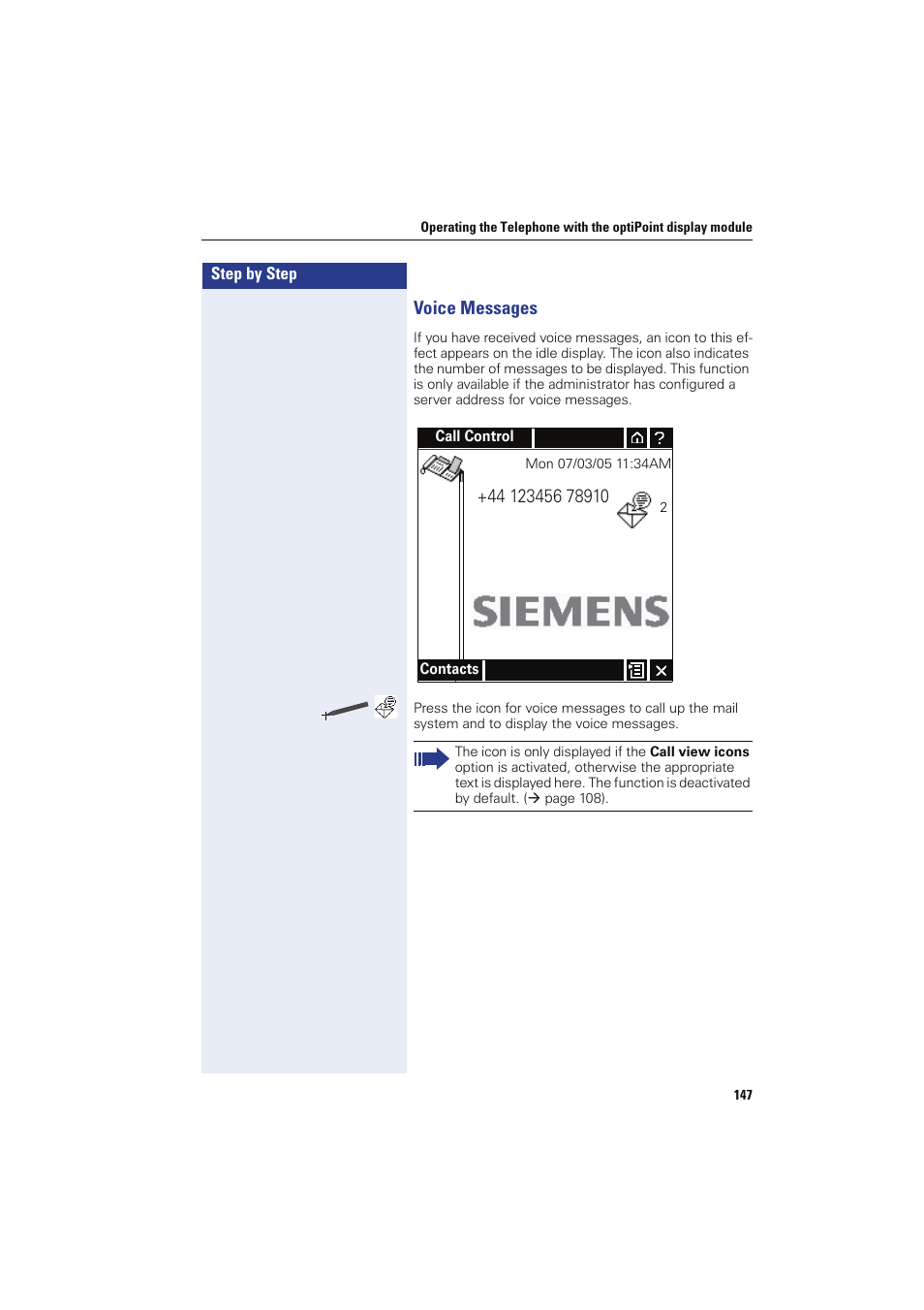 Voice messages | Siemens HIPATH 8000 OPTIPOINT410 User Manual | Page 147 / 242