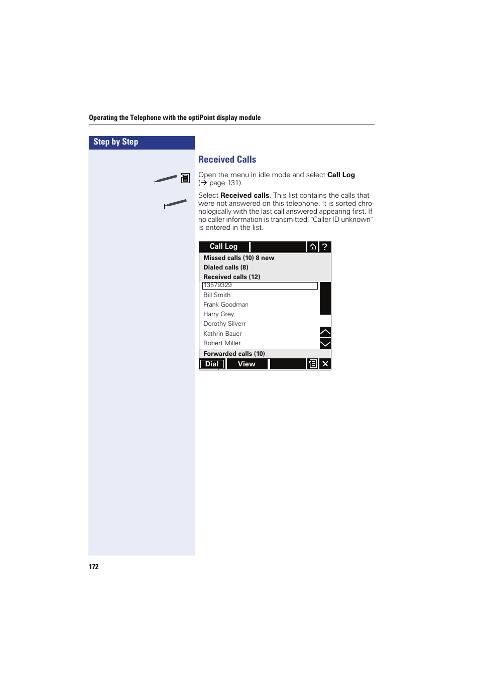 Received calls | Siemens HIPATH 8000 OPTIPOINT410 User Manual | Page 172 / 242