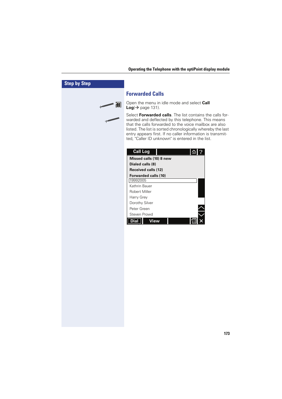 Forwarded calls | Siemens HIPATH 8000 OPTIPOINT410 User Manual | Page 173 / 242