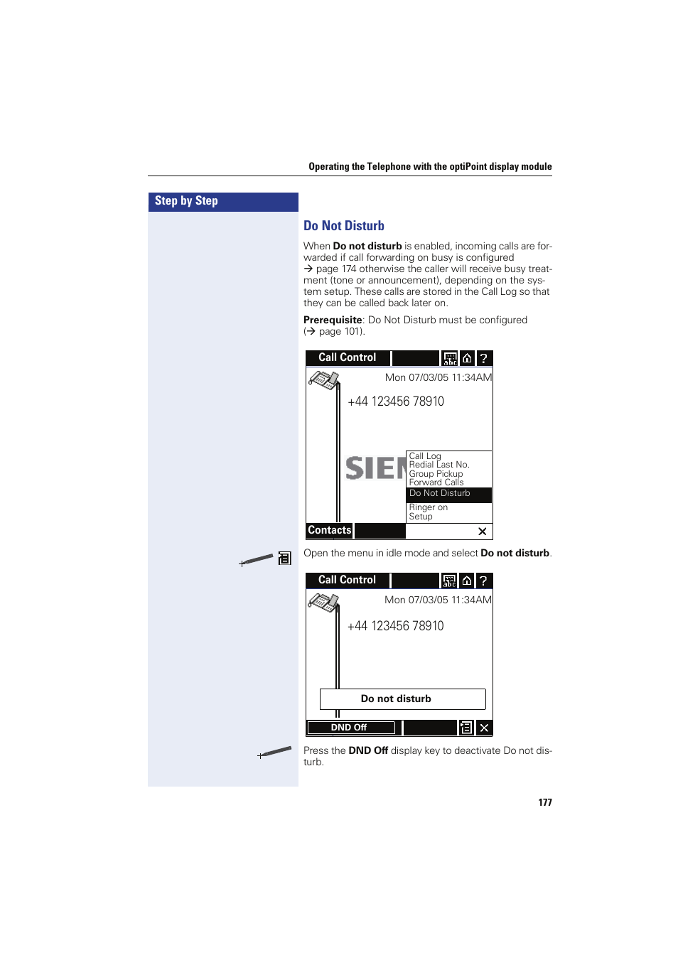 Do not disturb | Siemens HIPATH 8000 OPTIPOINT410 User Manual | Page 177 / 242