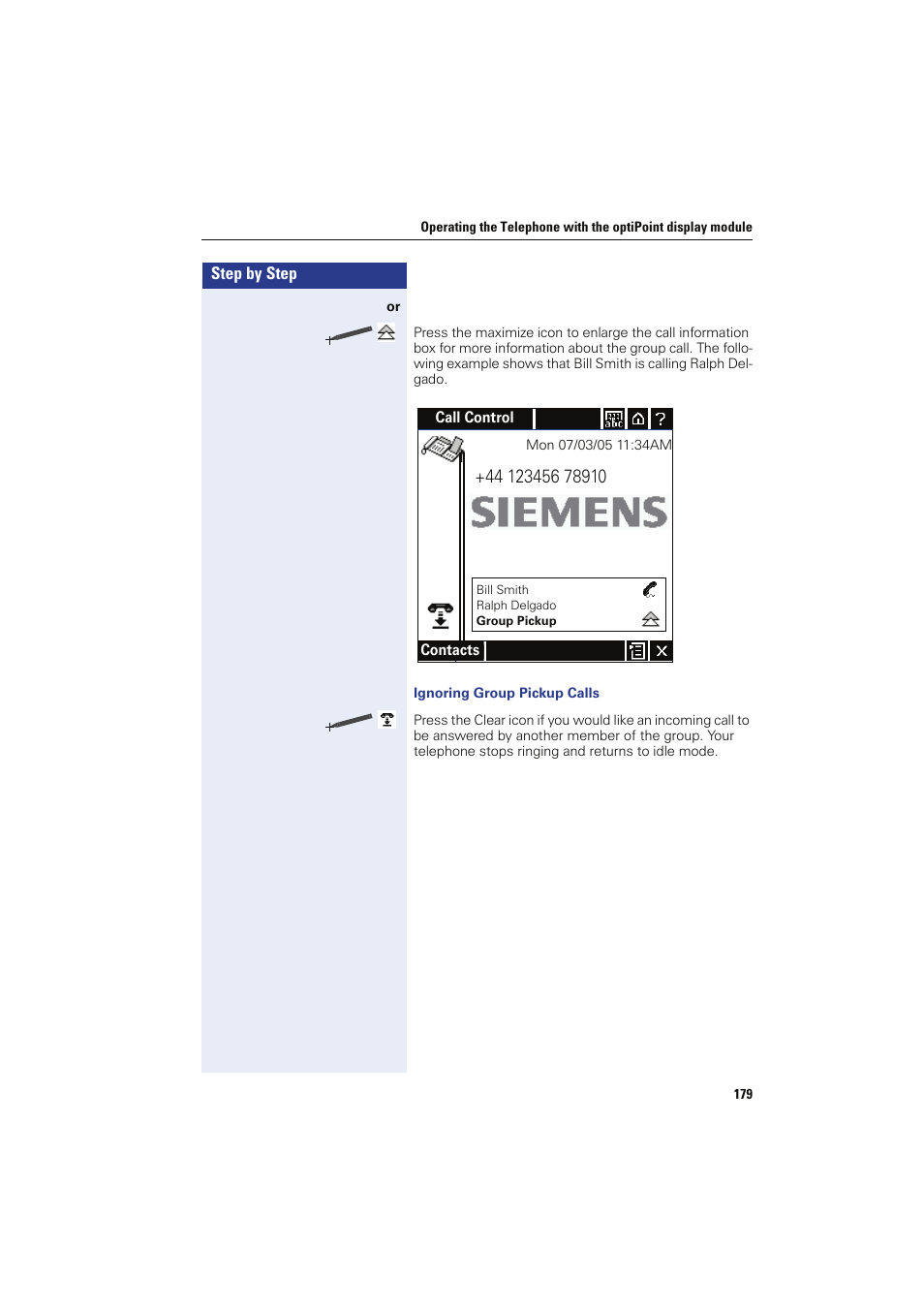 Ignoring group pickup calls | Siemens HIPATH 8000 OPTIPOINT410 User Manual | Page 179 / 242