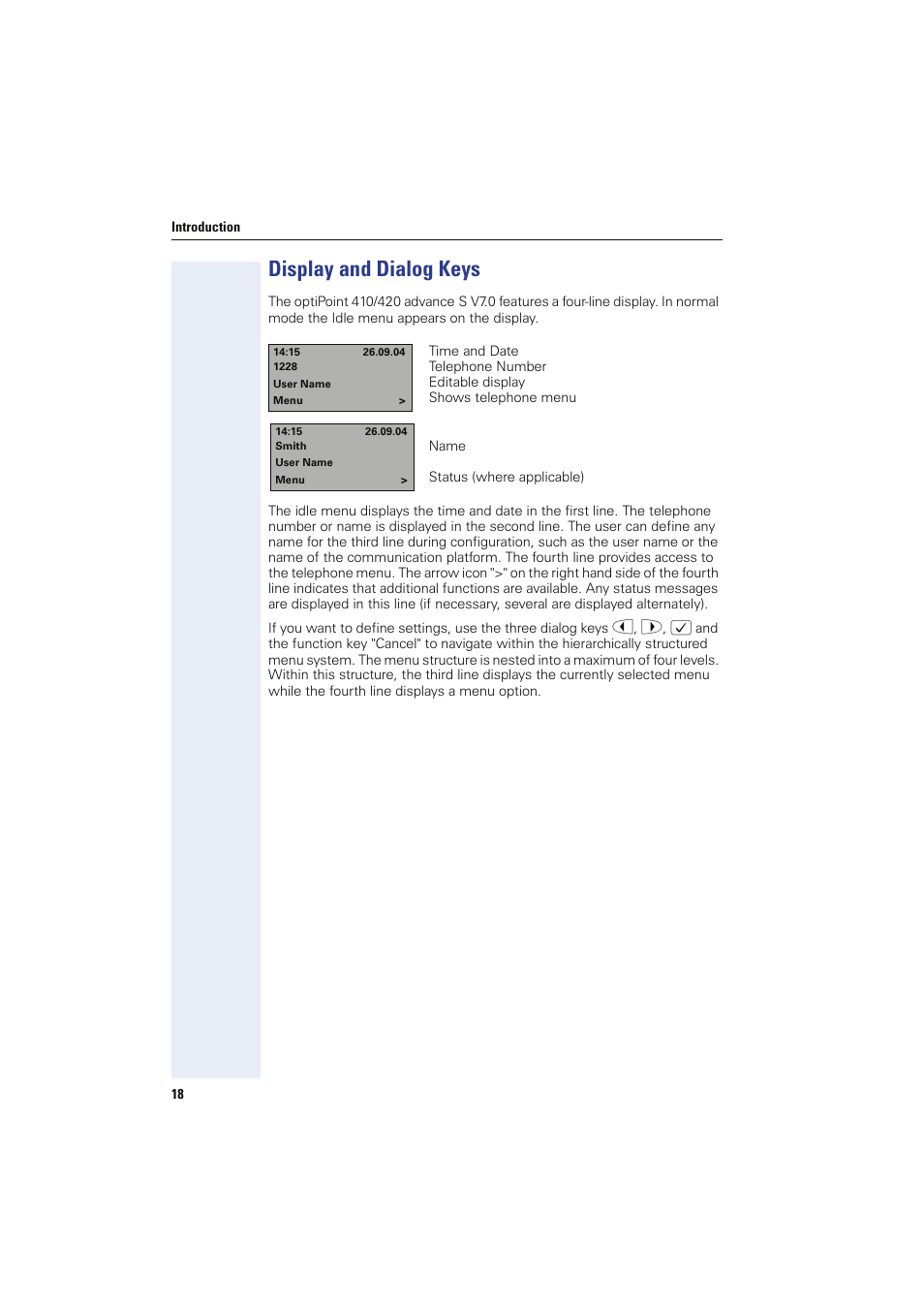 Display and dialog keys | Siemens HIPATH 8000 OPTIPOINT410 User Manual | Page 18 / 242