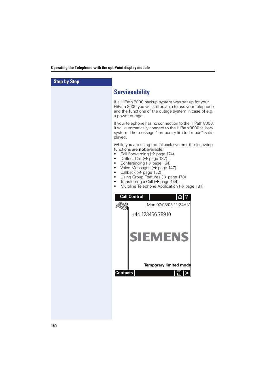 Surviveability | Siemens HIPATH 8000 OPTIPOINT410 User Manual | Page 180 / 242