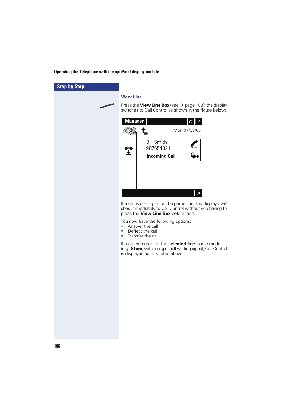 View line | Siemens HIPATH 8000 OPTIPOINT410 User Manual | Page 186 / 242