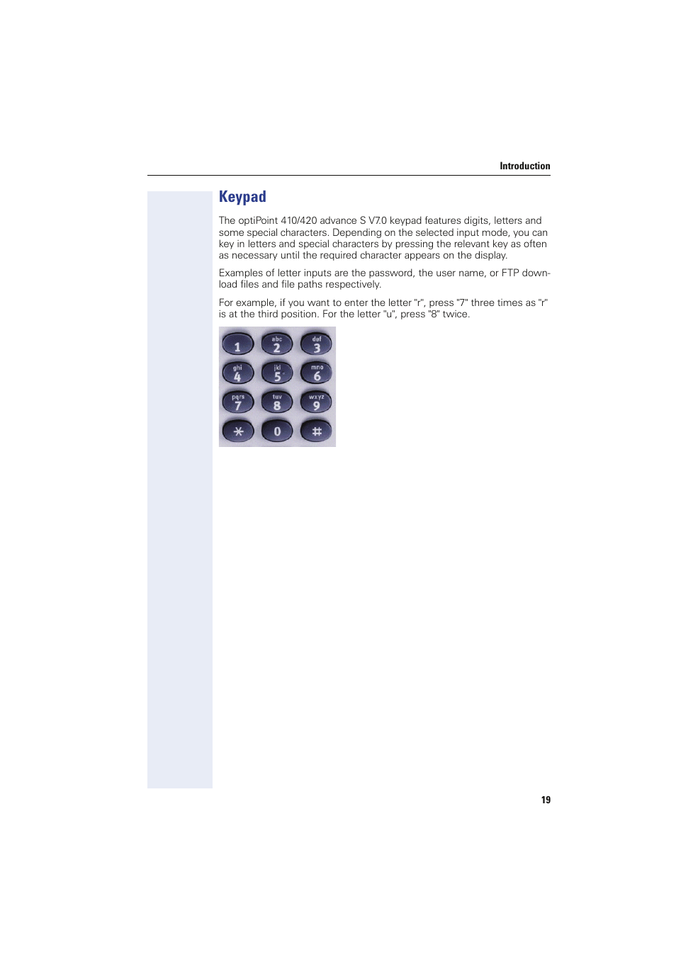 Keypad | Siemens HIPATH 8000 OPTIPOINT410 User Manual | Page 19 / 242