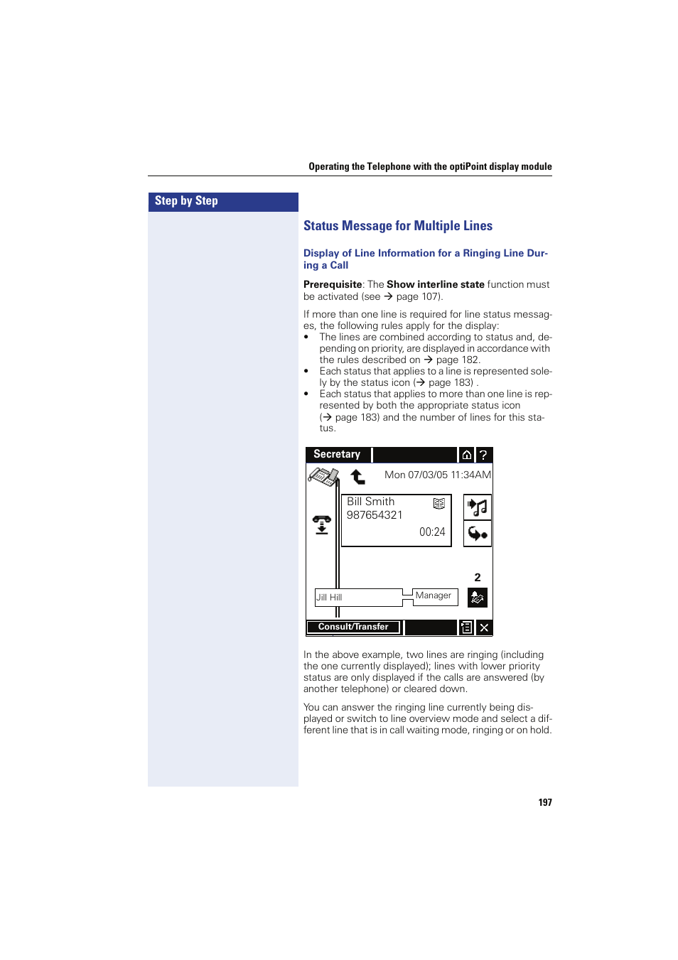 Status message for multiple lines | Siemens HIPATH 8000 OPTIPOINT410 User Manual | Page 197 / 242