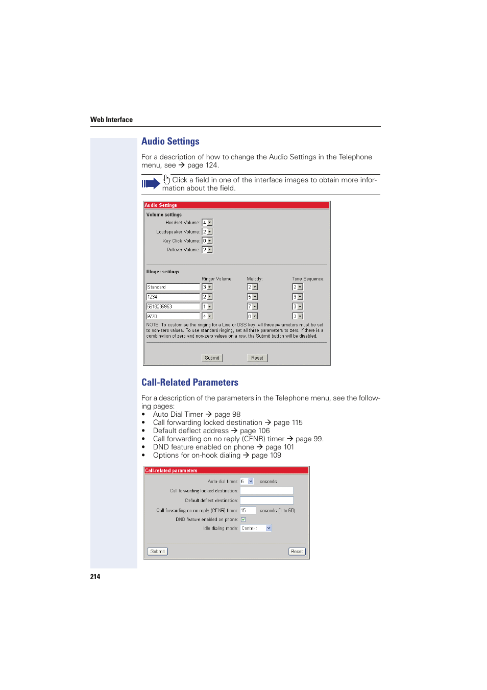 Audio settings, Call-related parameters, Audio settings call-related parameters | Secure call setting | Siemens HIPATH 8000 OPTIPOINT410 User Manual | Page 214 / 242