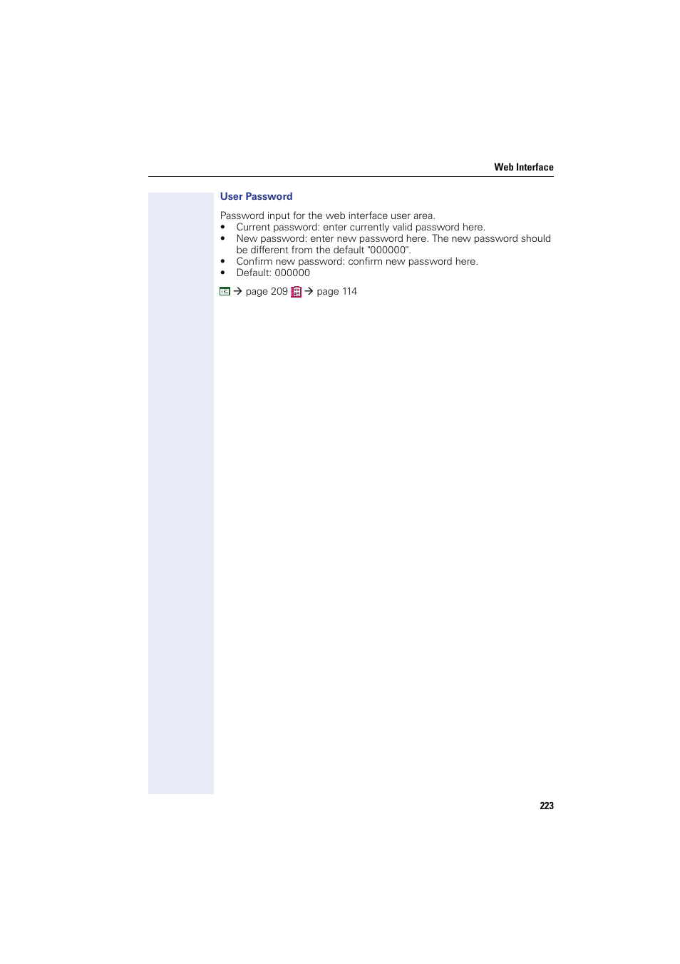 User password | Siemens HIPATH 8000 OPTIPOINT410 User Manual | Page 223 / 242