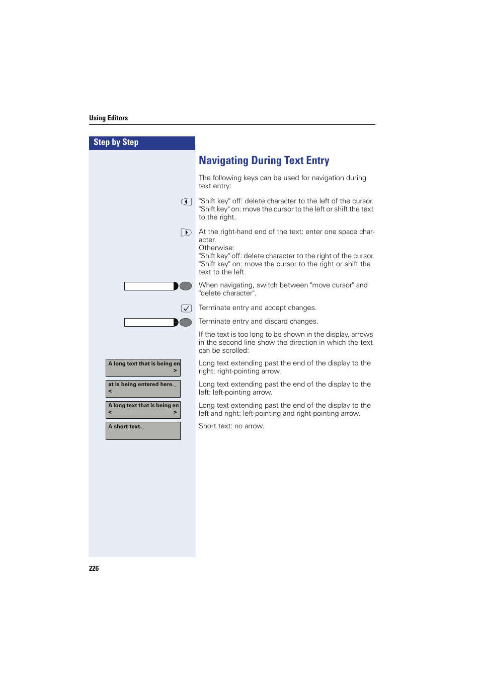 Navigating during text entry | Siemens HIPATH 8000 OPTIPOINT410 User Manual | Page 226 / 242