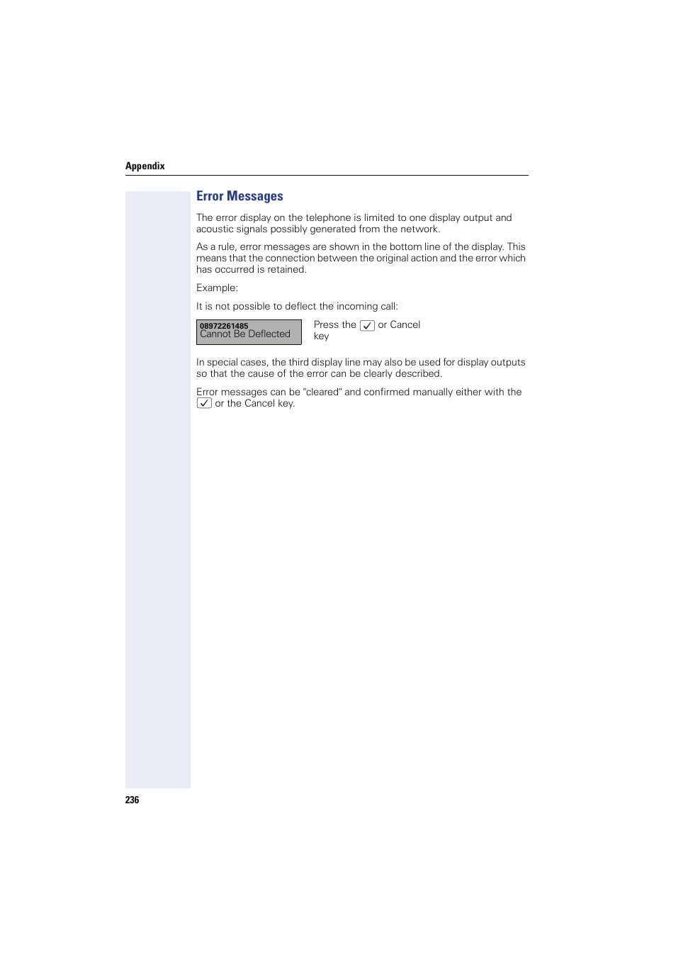 Error messages | Siemens HIPATH 8000 OPTIPOINT410 User Manual | Page 236 / 242