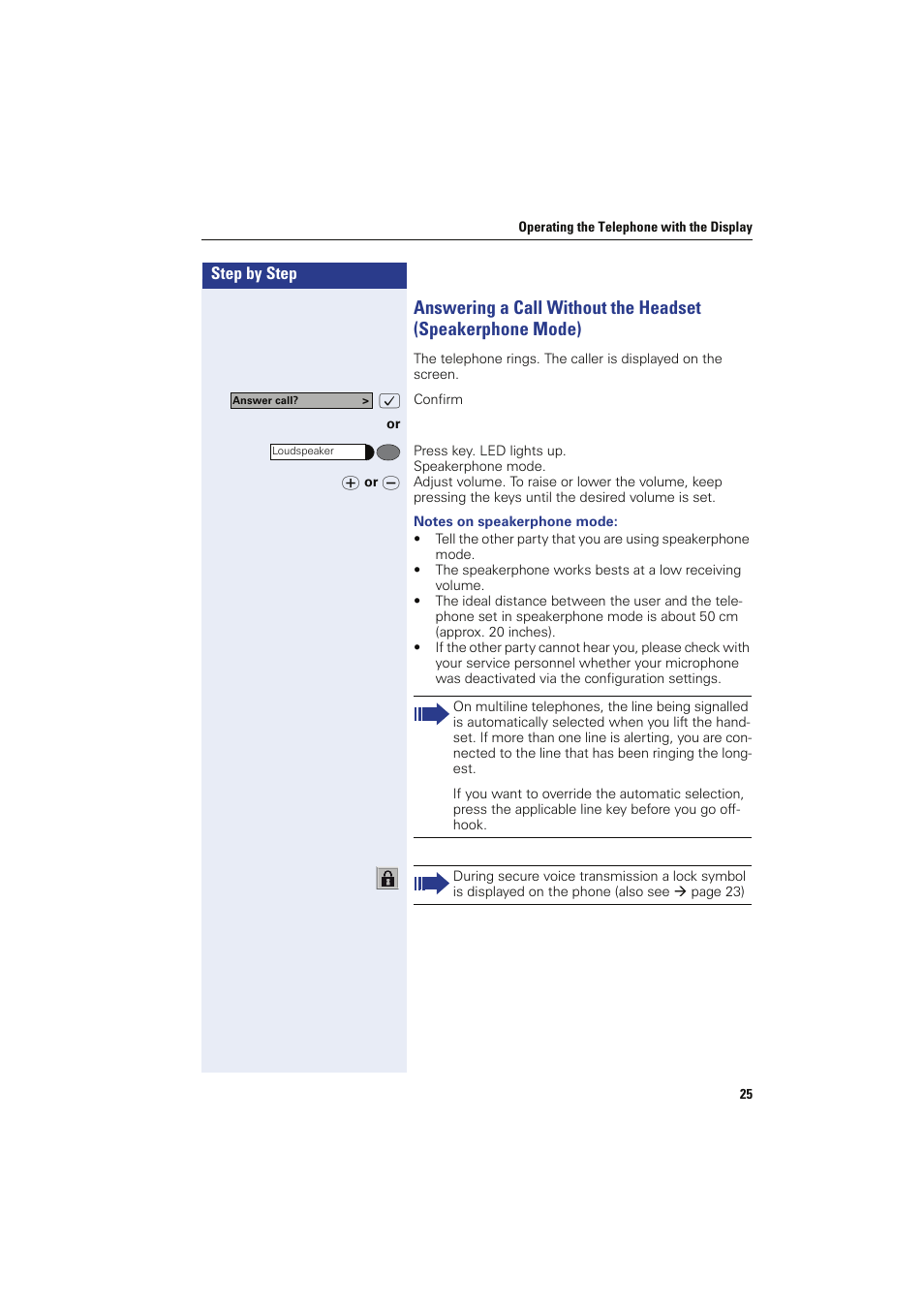 Notes on speakerphone mode | Siemens HIPATH 8000 OPTIPOINT410 User Manual | Page 25 / 242