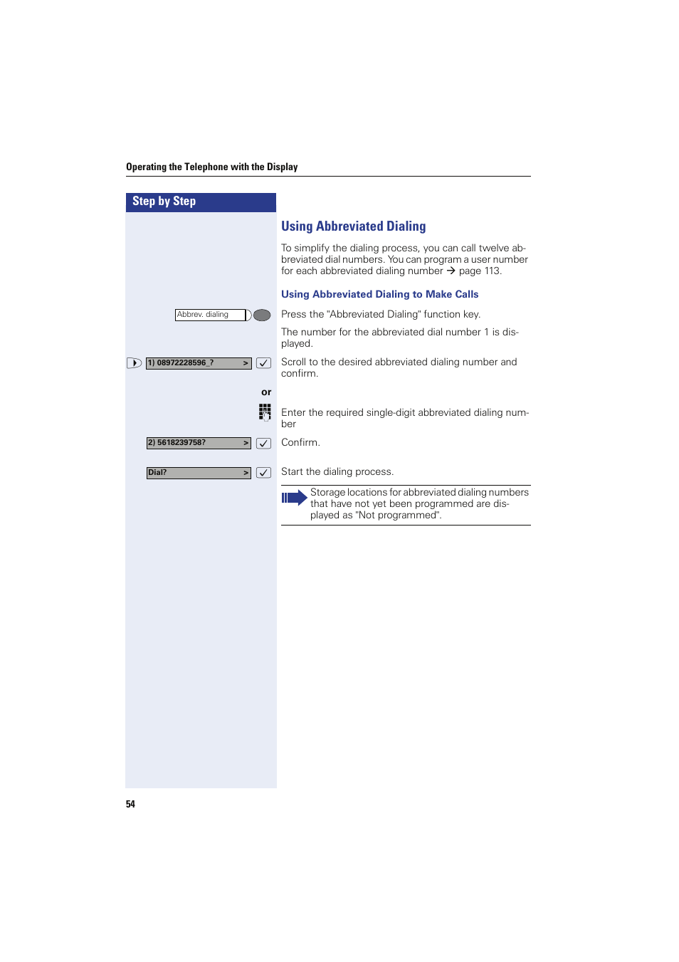 Using abbreviated dialing, Using abbreviated dialing to make calls | Siemens HIPATH 8000 OPTIPOINT410 User Manual | Page 54 / 242