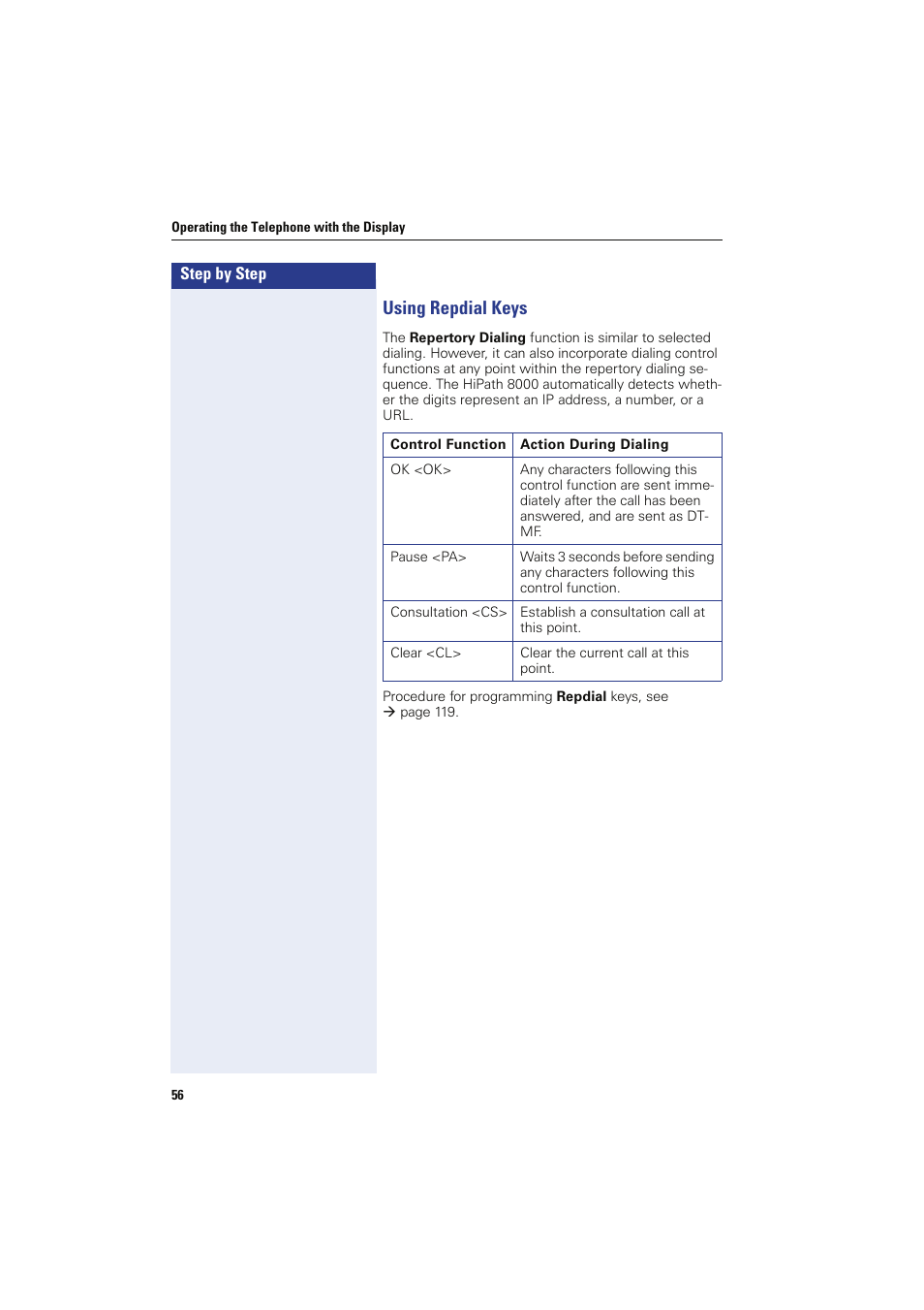 Using repdial keys | Siemens HIPATH 8000 OPTIPOINT410 User Manual | Page 56 / 242