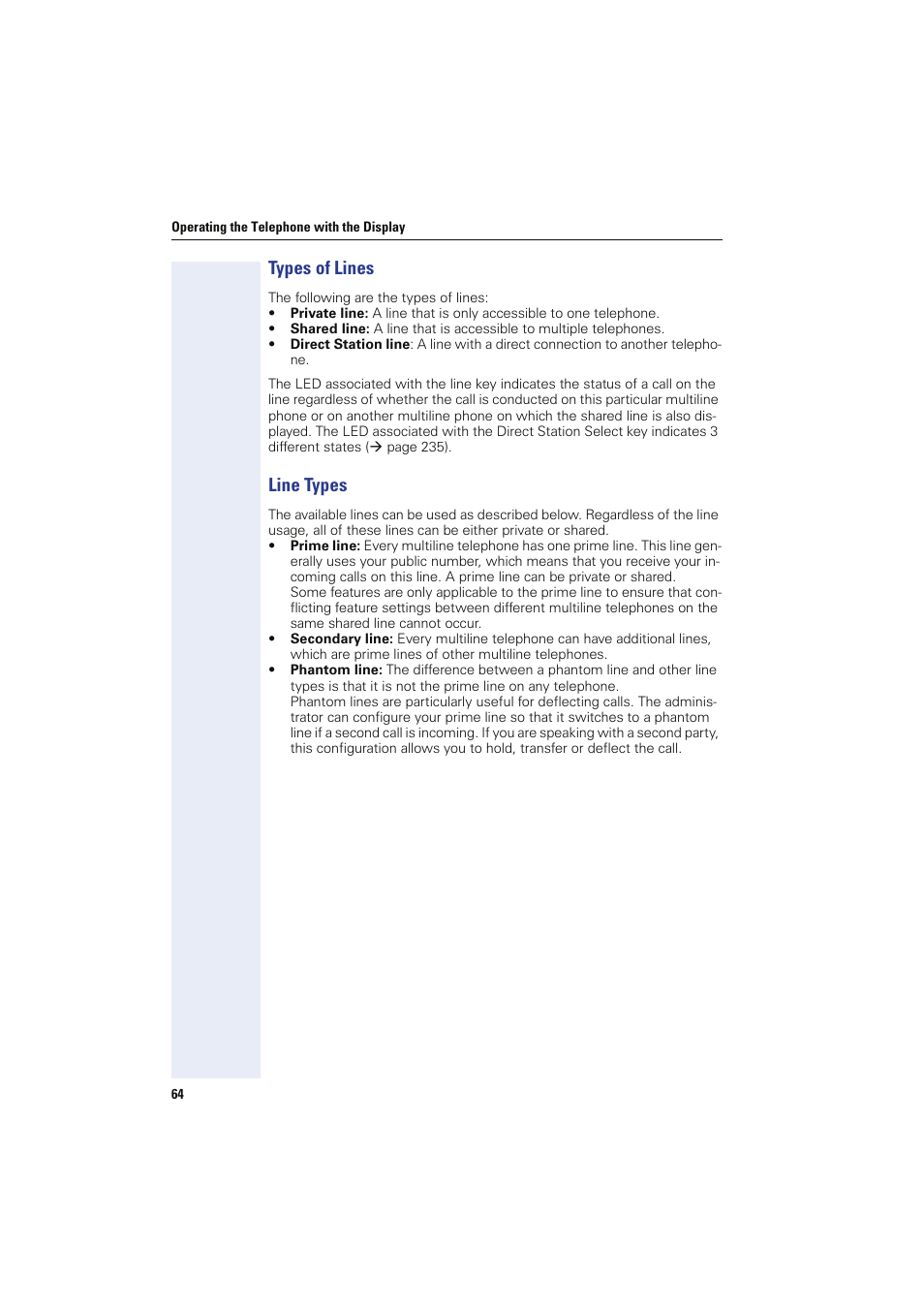 Types of lines, Line types, Types of lines line types | Siemens HIPATH 8000 OPTIPOINT410 User Manual | Page 64 / 242