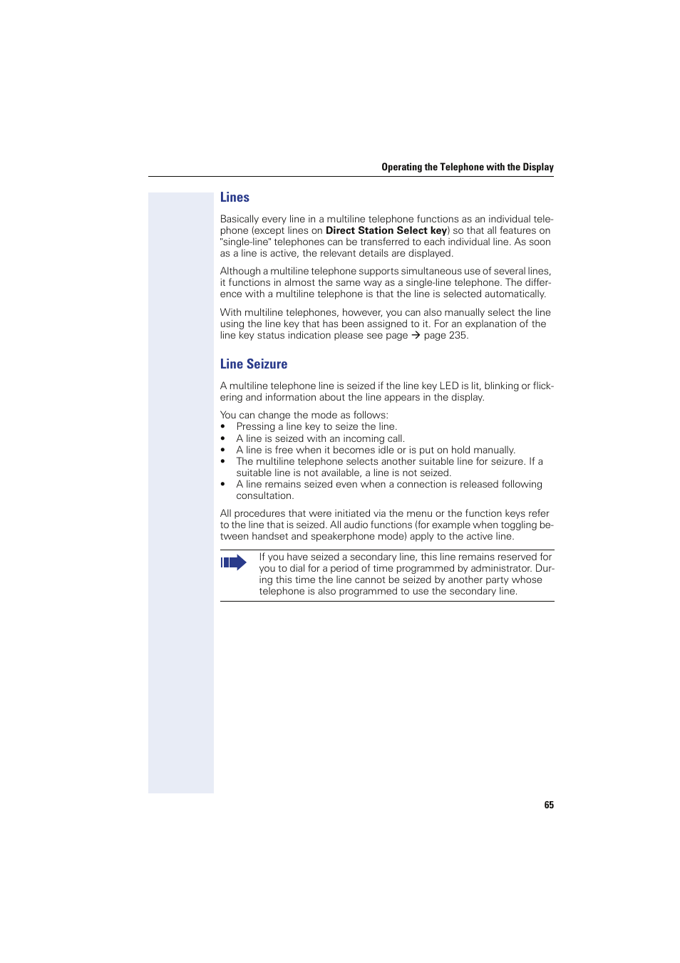 Lines, Line seizure, Lines line seizure | Siemens HIPATH 8000 OPTIPOINT410 User Manual | Page 65 / 242