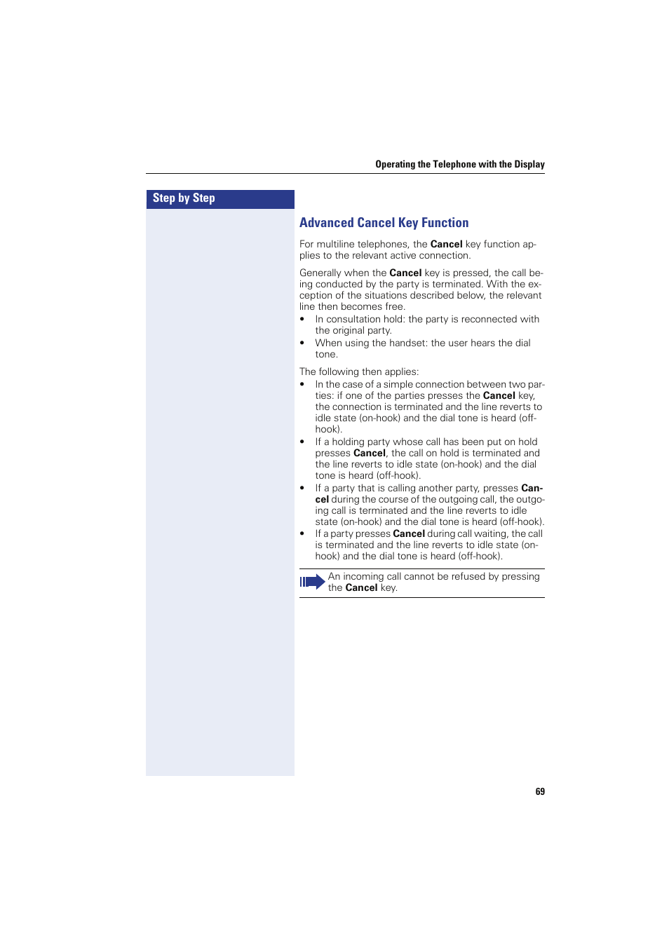 Advanced cancel key function | Siemens HIPATH 8000 OPTIPOINT410 User Manual | Page 69 / 242