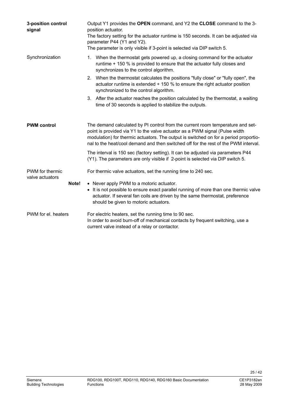 Control outputs, Control output for air flow | Siemens RDG400 User Manual | Page 25 / 42