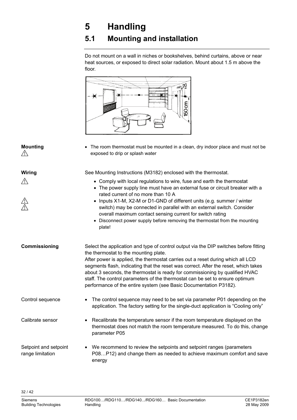 5 handling, 1 mounting and installation, Parameters expert level, diagnostics & test | Siemens RDG400 User Manual | Page 32 / 42