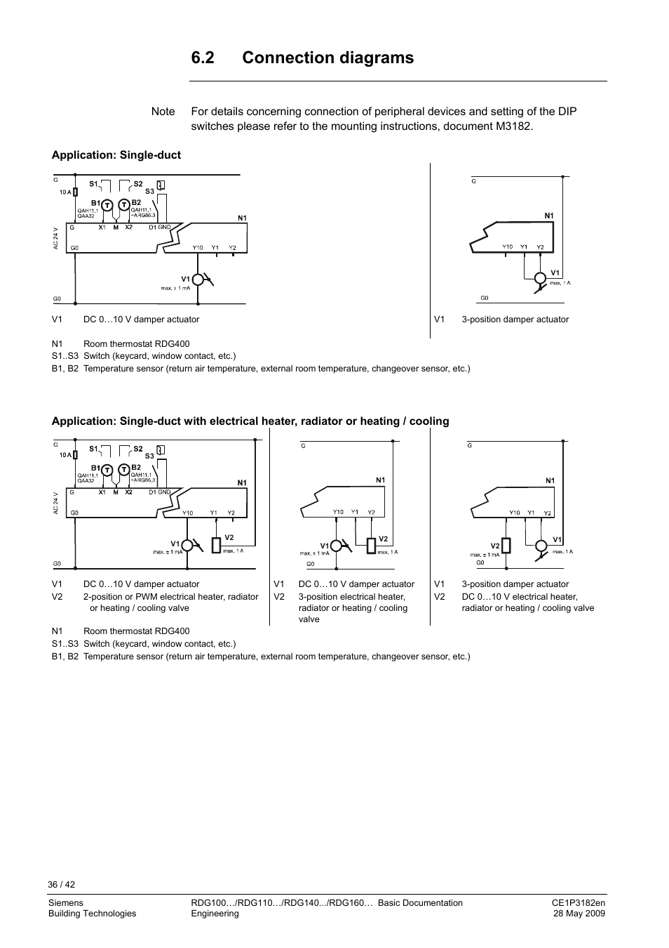 2 connection diagrams, Disposal | Siemens RDG400 User Manual | Page 36 / 42