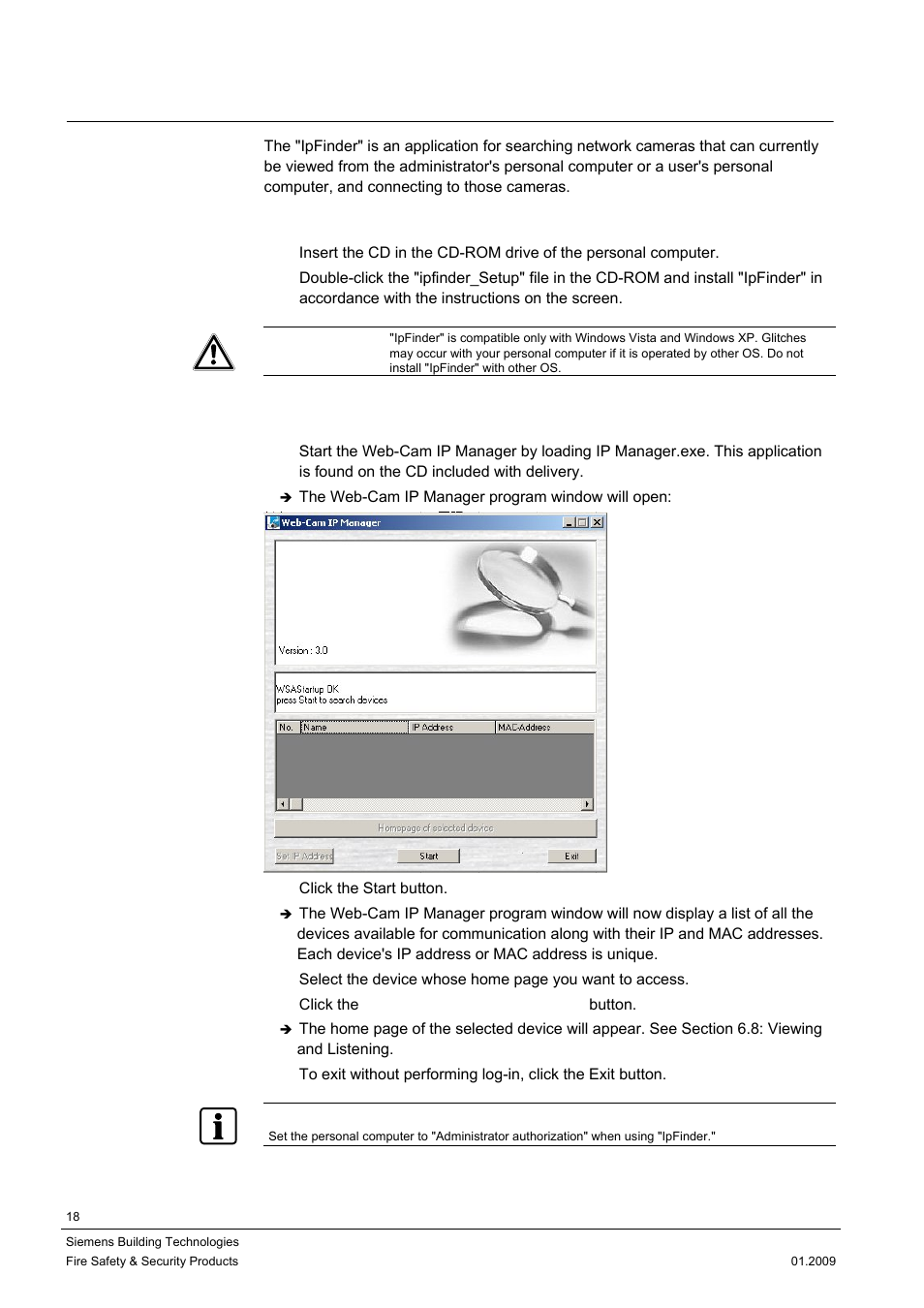 5 using the camera search application "ipfinder | Siemens DOME COLOUR CFMC1315-LP User Manual | Page 18 / 62