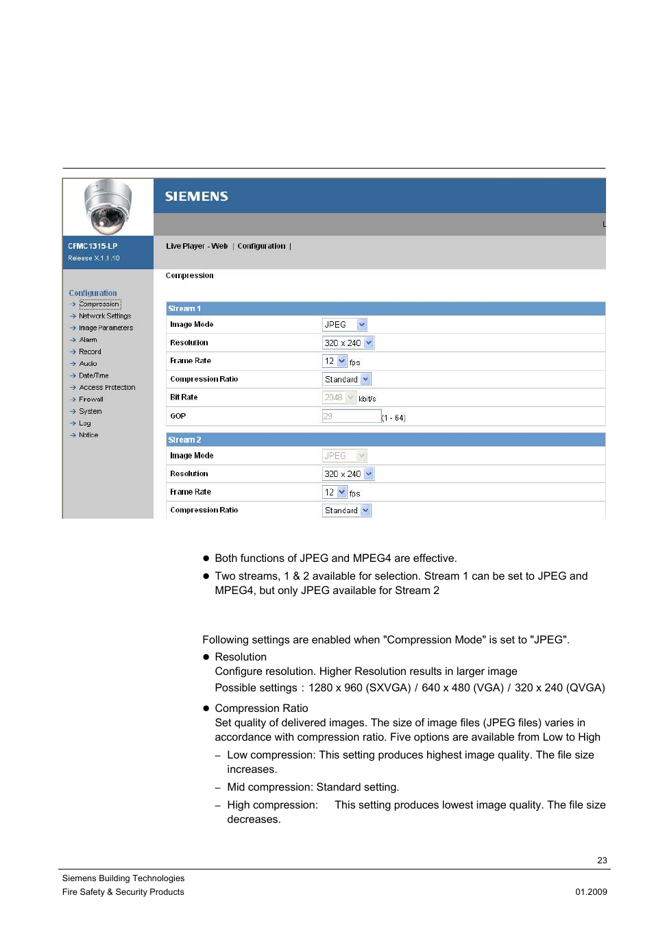 7 configuration, 1 compression | Siemens DOME COLOUR CFMC1315-LP User Manual | Page 23 / 62