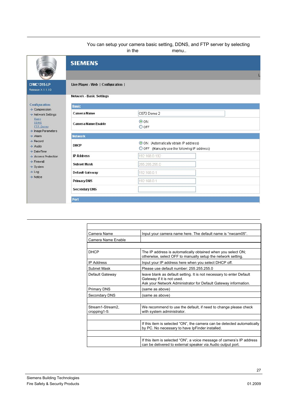 2 network settings, 1 basic settings | Siemens DOME COLOUR CFMC1315-LP User Manual | Page 27 / 62