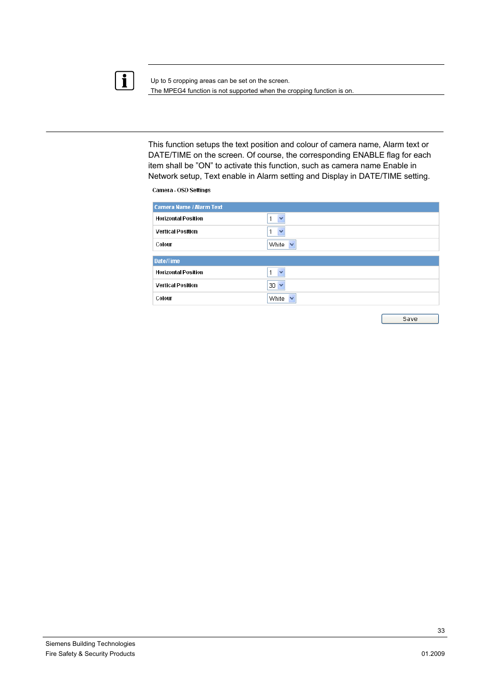 4 camera-osd settings | Siemens DOME COLOUR CFMC1315-LP User Manual | Page 33 / 62