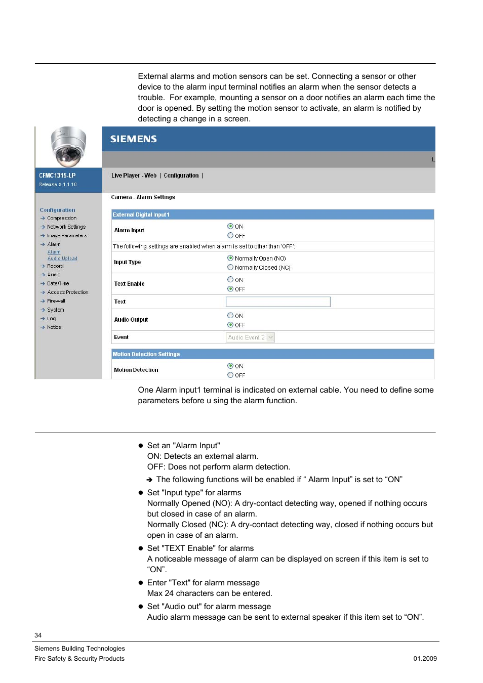 4 alarm, 1 external digital input 1 | Siemens DOME COLOUR CFMC1315-LP User Manual | Page 34 / 62