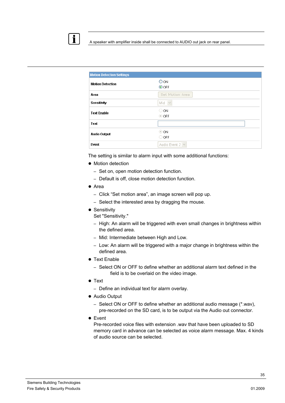 2 motion detection settings | Siemens DOME COLOUR CFMC1315-LP User Manual | Page 35 / 62