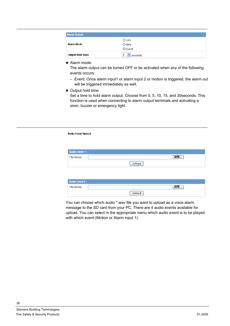 3 alarm output, 4 audio event | Siemens DOME COLOUR CFMC1315-LP User Manual | Page 36 / 62