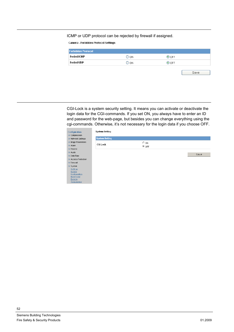 3 forbidden protocol, 10 system, 1 setting | Siemens DOME COLOUR CFMC1315-LP User Manual | Page 52 / 62